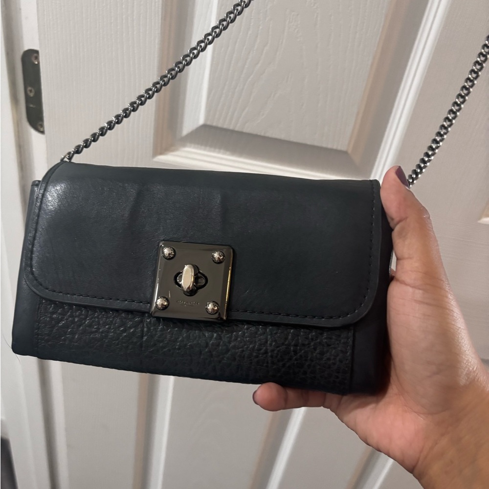 Coach Black Leather Crossbody Bag with Chain Strap